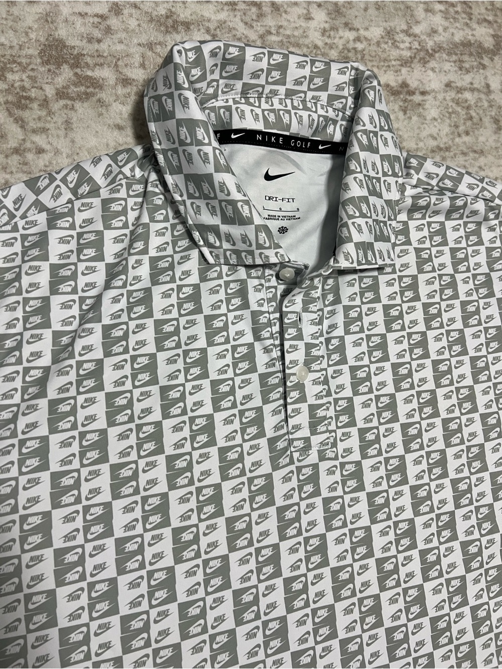 NWOT Nike White and Gray Logo-Print Dri-FIT Polo